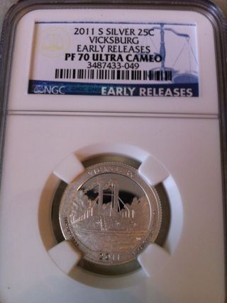 2011 S Vicksburg Silver Quarter Ngc Proof 70 Ultra Cameo Early Release Proof. photo