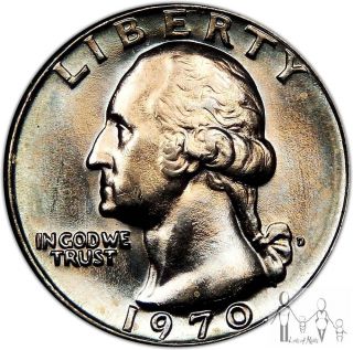 1970 D Gem Bu Unc Toned Washington Quarter 25c Us Coin B95 photo