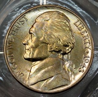 1943 - D Bu Silver Jefferson Nickel. .  (full Steps). .  6427 photo
