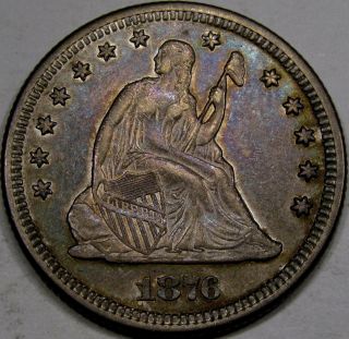 1876 Seated Liberty Quarter Dollar Choice Au++. . .  100% With Color photo