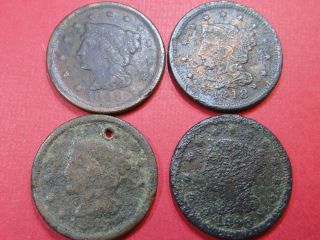 4 Braided Hair Us Large Cents 1846 1847 & 2 1848 Dates - Great Golf Ball Markers photo