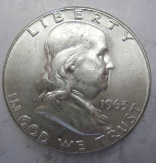 1963 Silver Ben Franklin Half Dollar Coin Fifty Cents (412p) photo