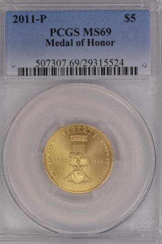 2011 - P Medal Of Honor Gold $5 Pcgs Ms69 photo