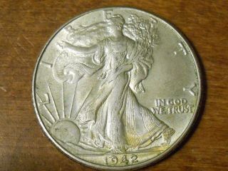 1942 P Walking Liberty Half Dollar 50 Cents Toned Bu Uncirculated Unc photo