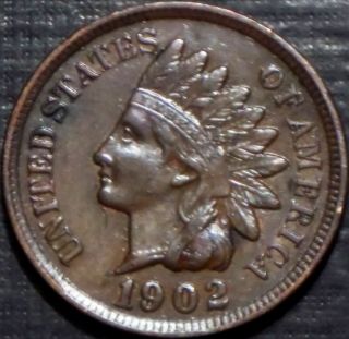 Rare 1902 Indian Head Cent Full Liberty + 4 Diamonds Rich Brown Lqqk photo