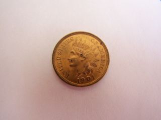 1901 Indian Head Penyy Gold Color Au To Unc Check Obv Splits photo
