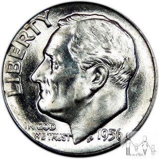 1956 (p) Gem Bu Unc Roosevelt Silver Dime 10c Us Coin A38 photo