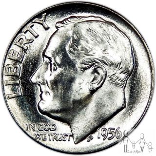 1956 (p) Gem Bu Unc Roosevelt Silver Dime 10c Us Coin A41 photo