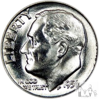 1956 (p) Gem Bu Unc Roosevelt Silver Dime 10c Us Coin A43 photo