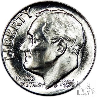 1956 (p) Gem Bu Unc Roosevelt Silver Dime 10c Us Coin A44 photo