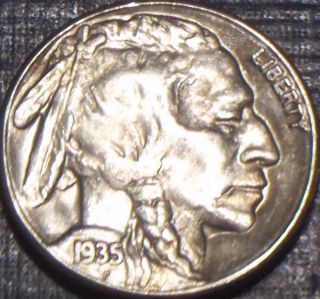 Rare Lusterus 1935 - S Buffalo Nickel Full Date + Full Horn Quality photo