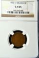 1922 D (weak D) Denver Lincoln Wheat Penny Cent Ngc Good 4 Brown Small Cents photo 1
