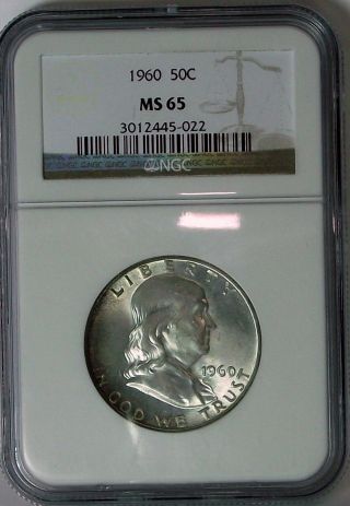 1960 Franklin Half Dollar Silver Gem Ngc Ms65 Certified Quality photo