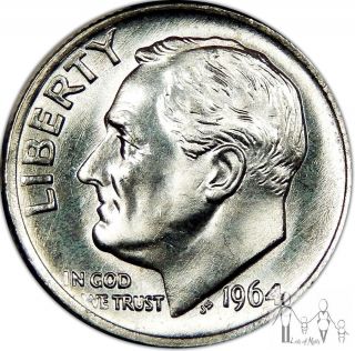1964 (p) Gem Bu Unc Roosevelt Silver Dime 10c Us Coin A58 photo