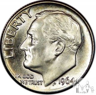 1964 D Gem Bu Unc Roosevelt Silver Dime 10c Us Coin A60 photo
