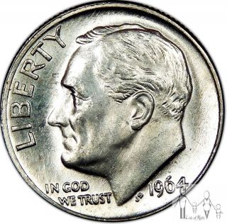 1964 D Gem Bu Unc Roosevelt Silver Dime 10c Us Coin A63 photo