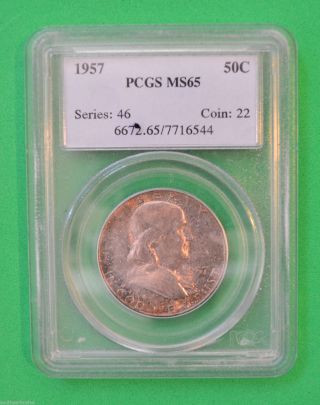 1957 Franklin Half Dollar - Pcgs Slabbed Ms65 - Series 46 Coin 22 photo