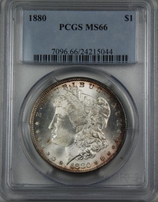 1880 Morgan Dollar Pcgs Ms66 3467 Pq White Coin With Cool Rim Color photo