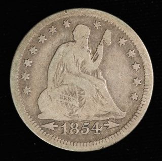 1854 With Arrows,  Seated Liberty Quarter,  Raw Uncertified Coin (1197) photo