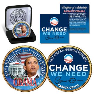 Barack Obama 2 - Sided Colorized - Jfk Gold Us Half Dollar With Velvet Gift Box photo