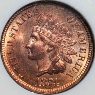 Rare 1874 Indian Head Cent Ngc Ms - 65rd Highest Graded One On Ebay photo