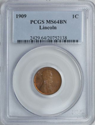 1909 Lincoln Wheat Cent 1c Pcgs Ms64bn photo