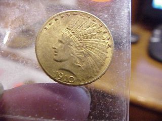 1910 D Eagle With Motto Key Date $10 Indian Gold photo