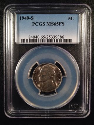 1949 - S Jefferson Nickel Five Cent Pcgs Ms65fs   25339386 photo
