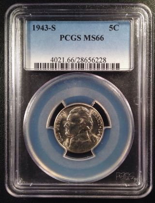1943 - S Jefferson Five Cent Nickel Pcgs Ms66    28656228 photo