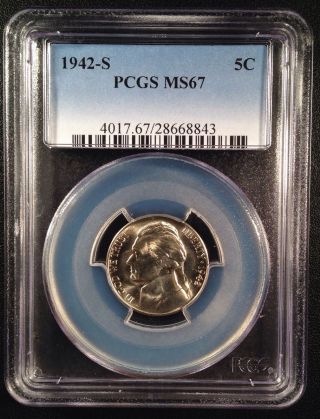 1942 - S Jefferson Nickel Five Cent Pcgs Ms67   28668843 photo