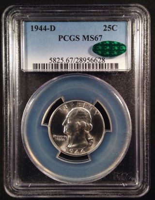 1944 - D Washington Quarter Dollar Pcgs Ms67 Cac   28956628 photo