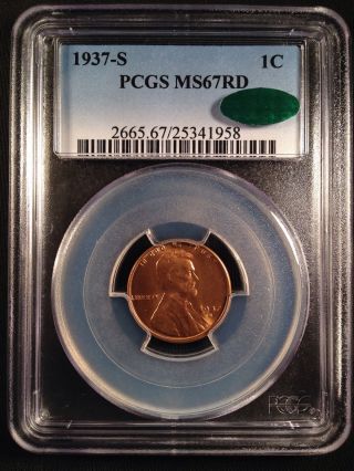 1937 - S Lincoln Wheat One Cent Pcgs Ms67rd Cac   25341958 photo