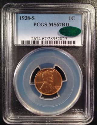 1938 - S Lincoln Wheat One Cent Pcgs Ms67rd Cac   28952029 photo