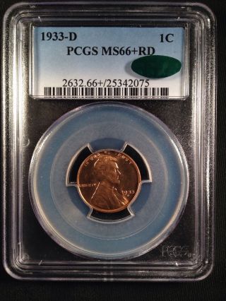 1933 - D Lincoln Wheat One Cent Pcgs Ms66+rd Cac   25342075 photo