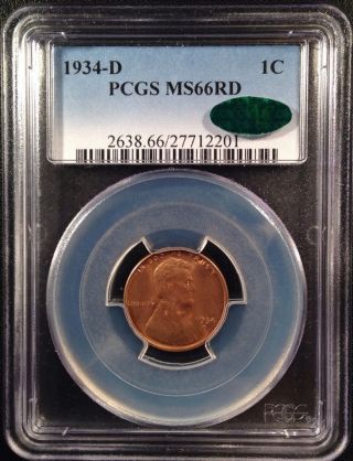 1934 - D Lincoln Wheat One Cent Pcgs Ms66rd Cac   27712201 photo