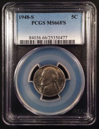 1948 - S Jefferson Nickel Five Cent Pcgs Ms66fs   25350477 photo