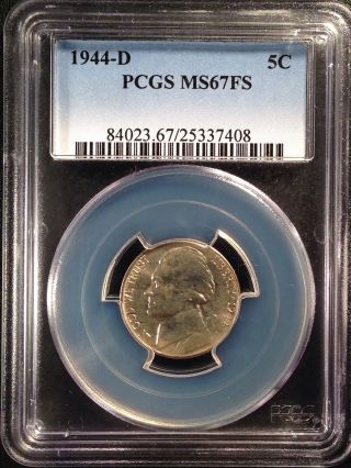1944 - D Jefferson Nickel Five Cent Pcgs Ms67fs   25337408 photo