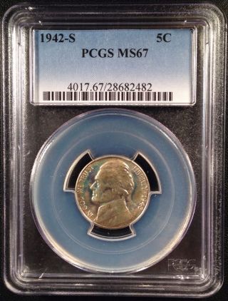 1942 - S Jefferson Five Cent Nickel Pcgs Ms67   28682482 photo