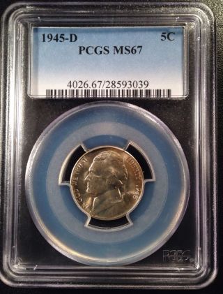 1945 - D Jefferson Nickel Five Cent Pcgs Ms67  28593039 photo