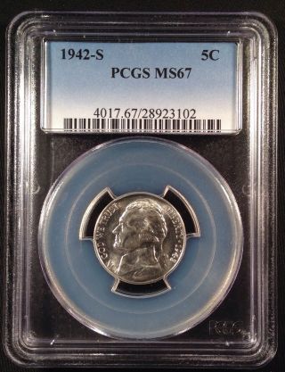 1942 - S Jefferson Nickel Five Cent Pcgs Ms67    28923102 photo