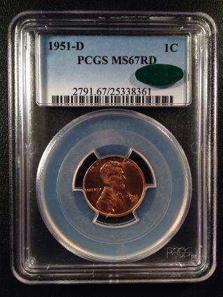 1951 - D Lincoln Wheat One Cent Pcgs Ms67rd Cac   25338361 photo