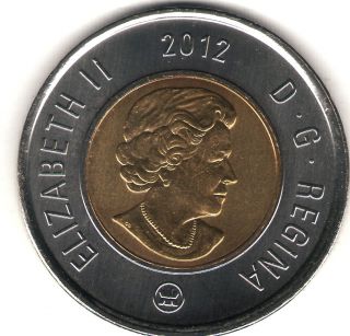 2012 Canada Uncirculated Type One $2 Twoonie Coin Issued For 2012 photo