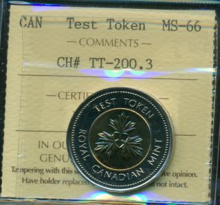 1995 Early Canadian $2 Test Token,  Tt - 200.  3 Iccs Certified Ms - 66 photo