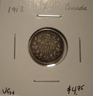 Canada George V 1913 Silver Ten Cents - Vg+ photo