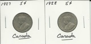 1927 And 1928 Canadian 5 Cents (10066 - 7) photo