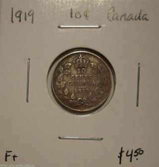 Canada George V 1919 Silver Ten Cents - F+ photo