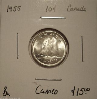 Canada Elizabeth Ii 1955 Cameo Silver Ten Cents - Bu photo
