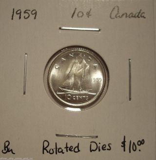 Canada Elizabeth Ii 1959 Rotated Dies Silver Ten Cents - Bu photo