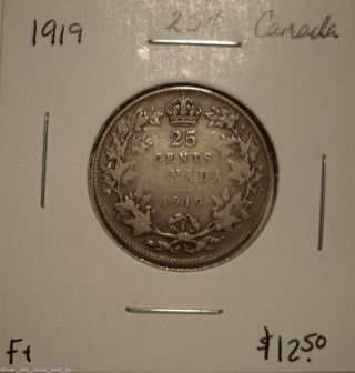 Canada George V 1919 Silver Twenty Five Cents - F+ photo