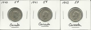 1940,  1941 & 1942 Canadian 5 Cents (2) photo